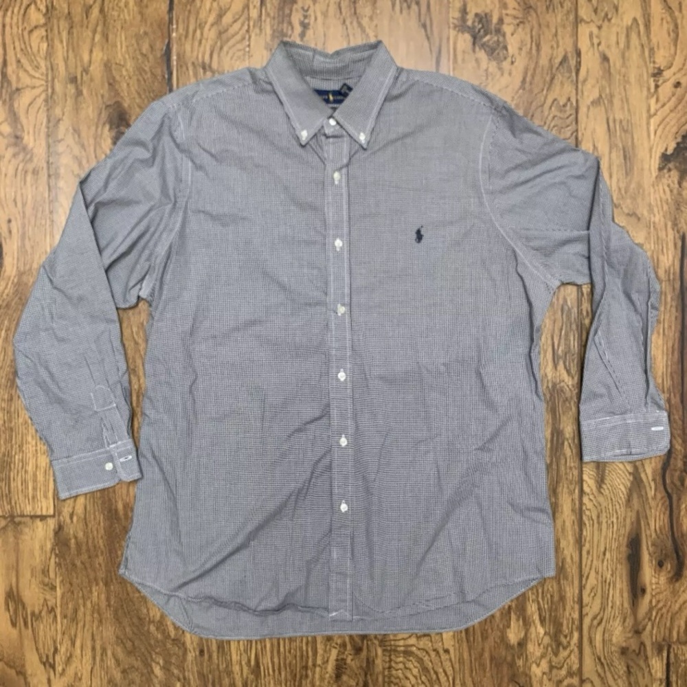 Ralph Lauren Shirt Men XXL 18.5 Black Check Gingham Button Up Dress Poplin Pony